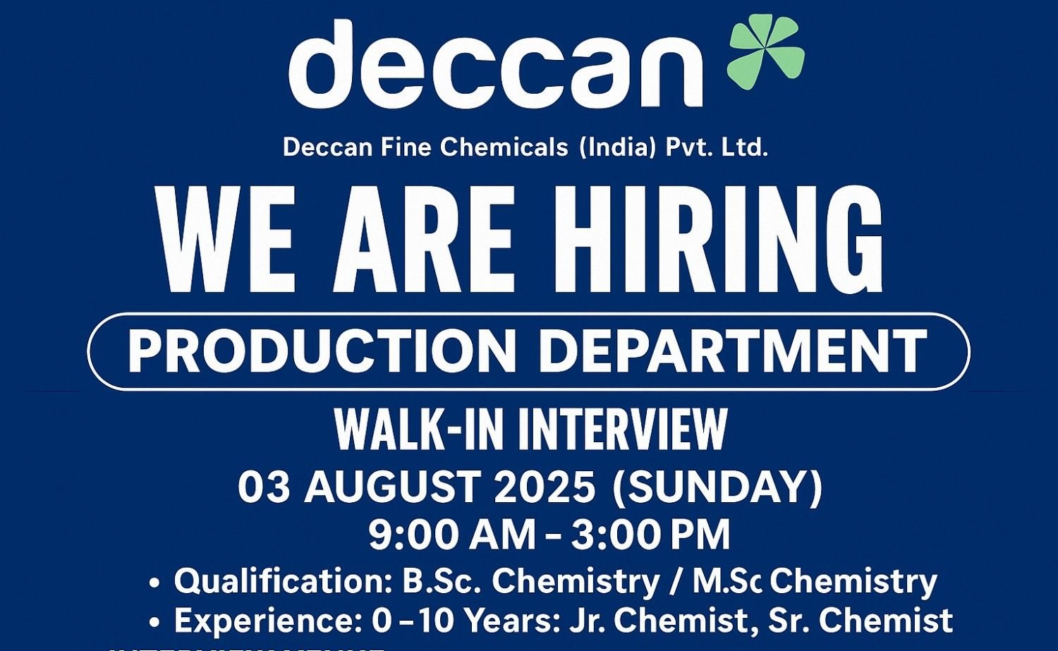 Deccan Fine Chemicals Walk-In Interview